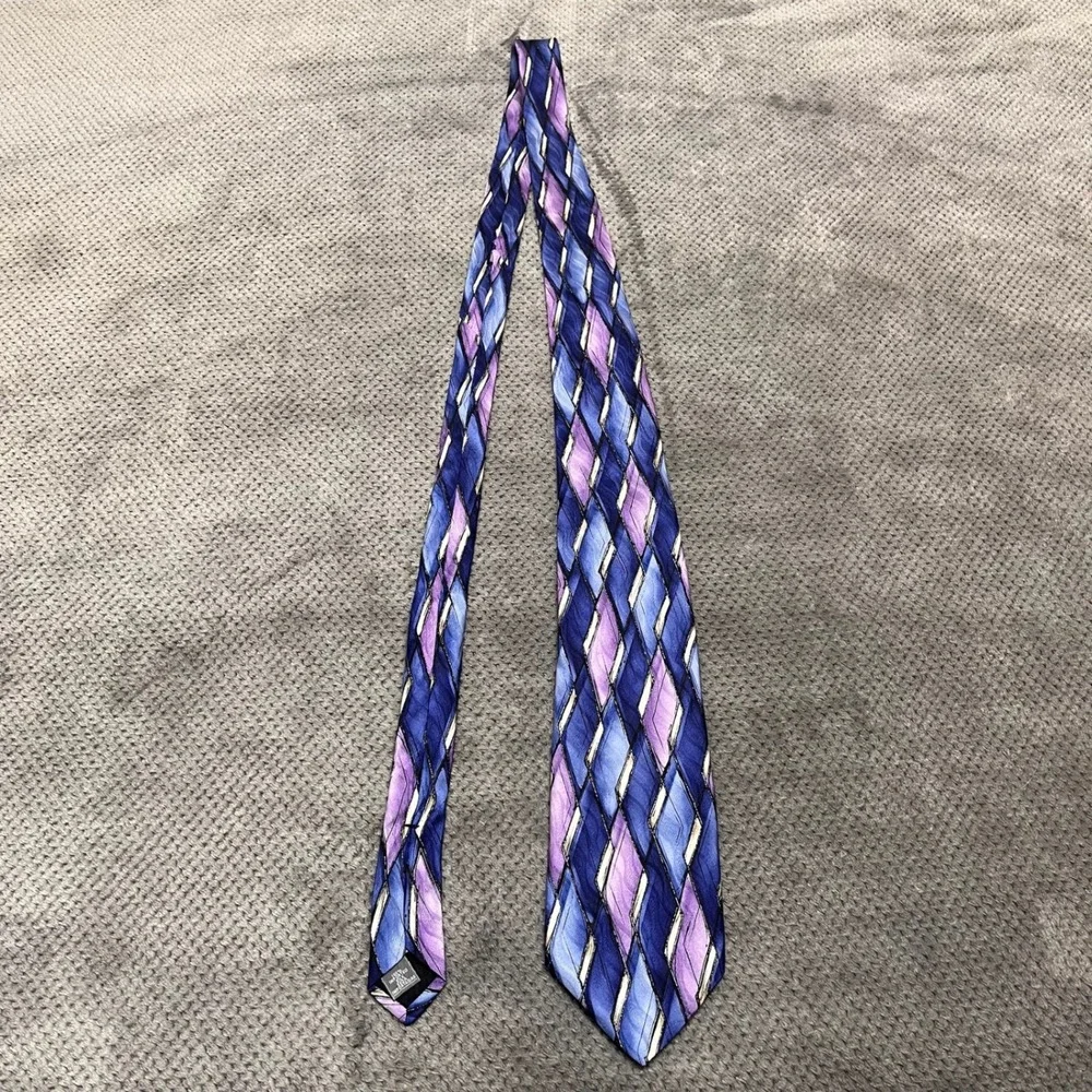Arrow USA 1851 Mens Silk Necktie Blue Purple Geometric Diamond Print 3.75 Inch